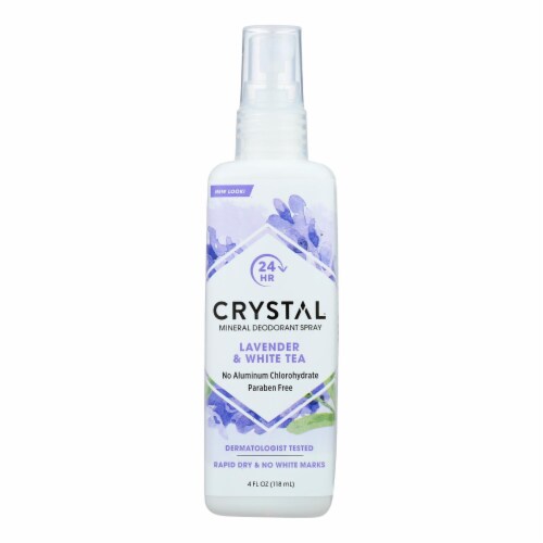 Crystal Essence Mineral Deodorant Body Spray Lavender And White Tea - 4 fl oz. Perspective: front