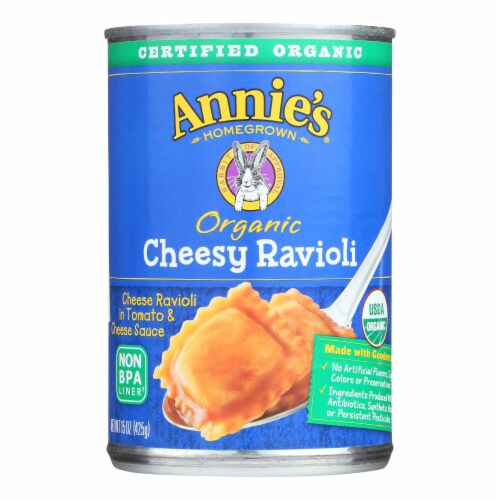 Annie's Homegrown Organic Cheesy Ravioli In Tomato and Cheese Sauce - Case of 12 - 15 oz. Perspective: front