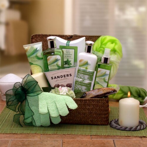 Serenity Spa Cucumber & Melon Gift Chest - spa baskets for women gift Perspective: front
