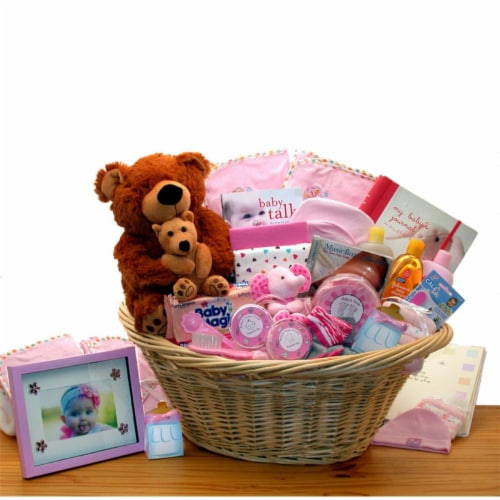Deluxe Welcome Home Precious Baby Basket-Pink - baby bath set -  baby girl gifts Perspective: front