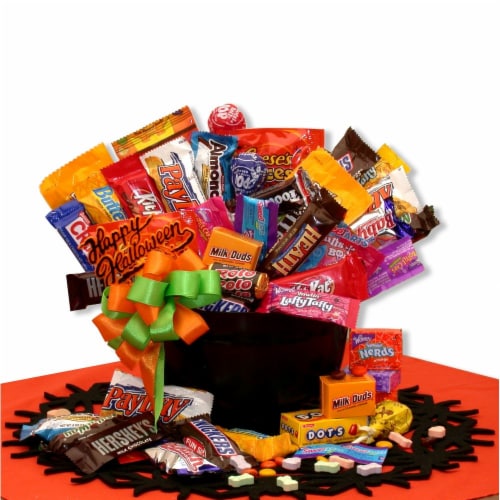 Happy Halloween Christmas Candy Cauldron Of Treats- halloween gift basket Perspective: front