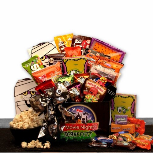 Halloween Scarefest Movie Gift Box w/ 5.00 Redbox Card- halloween gift basket Perspective: front
