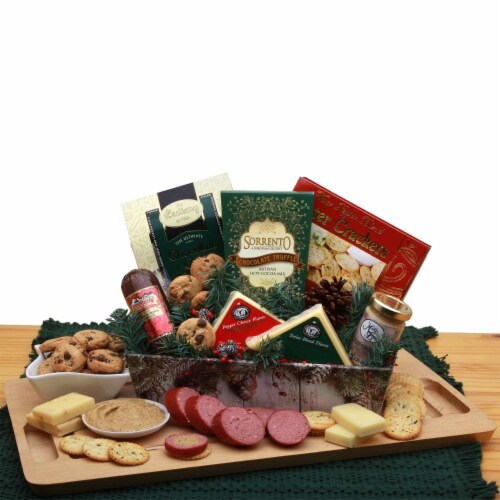 A Rustic Winter Holiday Tray- Christmas gift basket - Holiday Gift Basket Perspective: front