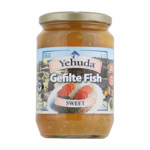 Yehuda Matzo Gelfilte Fish - Sweet - Case of 12 - 24 oz. Perspective: front