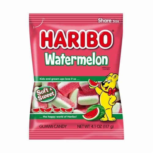 Haribo Watermelon Gummy Candy, 4.1oz Bag (Pack of 12) Perspective: front