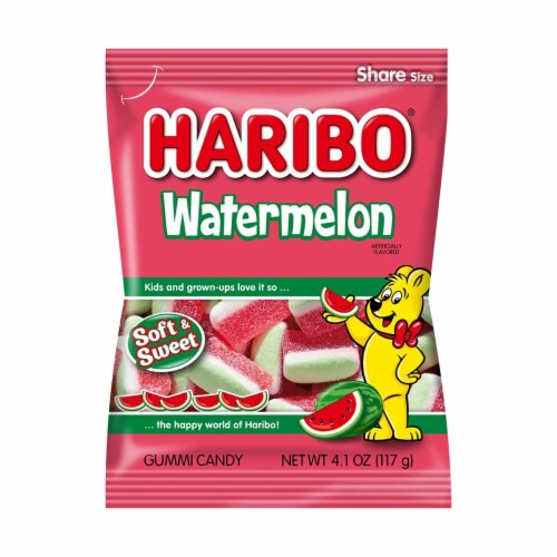 Haribo Watermelon Gummy Candy, 4.1oz Bag (Pack of 12) Perspective: front