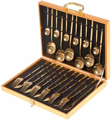 Set 24 Pieces Silverware Stainless Steel Cutlery Set Include Knife Perspective: front