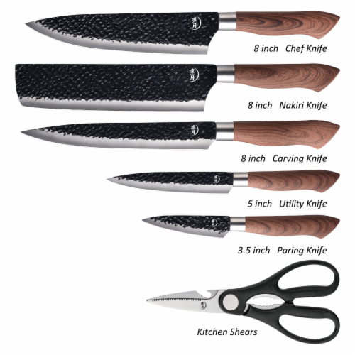 6 Pieces Kitchen Knife Japanese Knife Set - Non-stick & Hammered Blade with  Pakkawood Handle, 1 Pack - Kroger