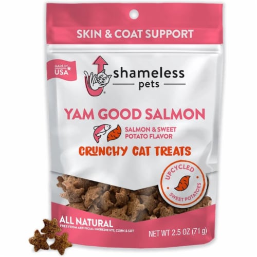 Shameless Pets Cat Treats Crunchy with Catnip and Digestive Support Yam Good Salmon Pack of 12 2.5 oz Each Baker s