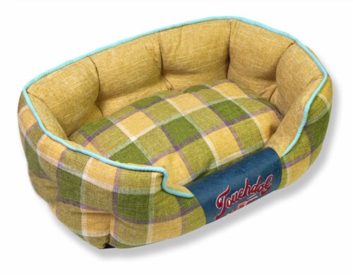 Pet Life Touchdog Archi-Checked Designer Plaid Oval Dog Bed (Yellow - Medium) Perspective: front