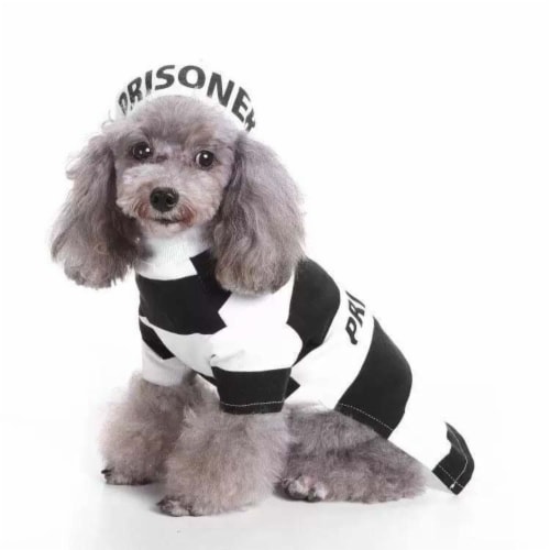 Pet Life Striped Retro Inmate Prisoner Pet Dog Costume Uniform (BLACK / WHITE-Small) Perspective: front