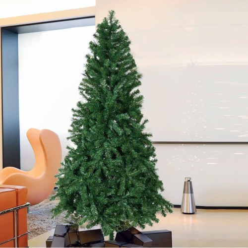 6 Ft Artificial Christmas Tree Decorate Pine Tree W/Metal Legs Anti-dust Bag Green White Perspective: front