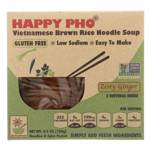 Star Anise Foods Soup - Brown Rice Noodle- Happy Pho - Zesty Ginger - 4.5 oz - case of 6 Perspective: front