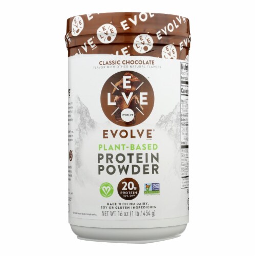 Evolve Real Plant-Powered Classic Chocolate Flavor Protein Powder  - 1 Each - 16 OZ Perspective: front