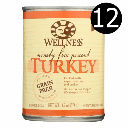 Wellness Pet Products Canned Dog Food -95% Turkey - Case of 12 - 13.2 oz Perspective: front