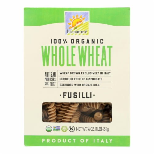 Bionaturae Pasta - Organic - 100 Percent Whole Wheat - Fusilli - 16 oz - case of 12 Perspective: front
