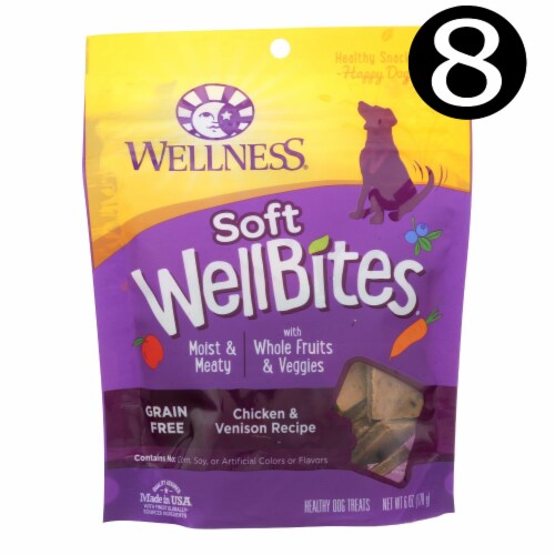 Wellness Soft Wellbites Chicken & Venison Recipe Natural Dog Treats  - Case of 8 - 6 OZ Perspective: front