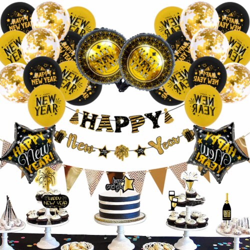 New Year's Balloon Decoration Set 2023 New Festival (Golden Flag Pulling Balloon Suit 3-Gold) Perspective: front