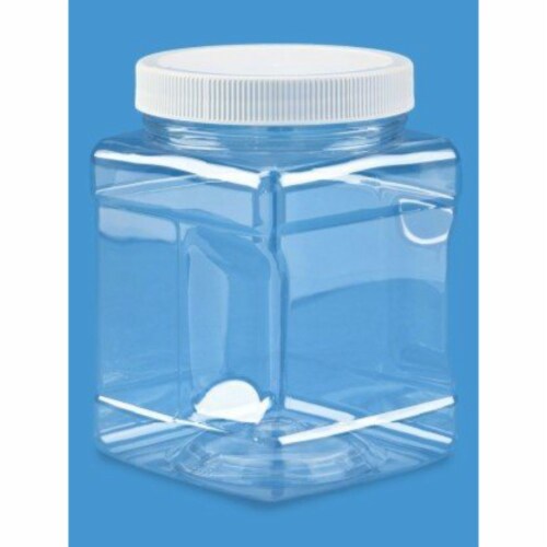 Food Grade PET Plastic Square Grip Storage Jar w/ Cap - 32 Fluid Ounces BUY 1 GET 1 FREE Perspective: front