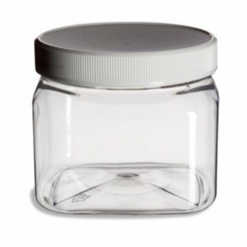 Food Grade PET Plastic Square Storage Jar w/ Cap - 16 Fluid Ounces - BUY 1 GET 1 FREE Perspective: front