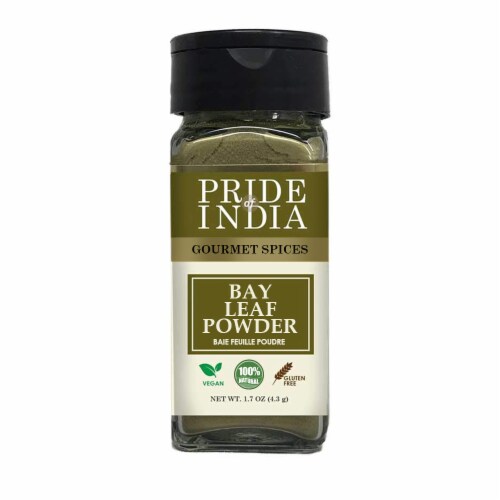 Pride of India  Bay Leaf Powder 1.7 oz. Small Dual Sifter Jar Perspective: front