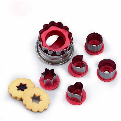 6 Pieces Cookie Cutter Set, Stainless Steel Pastry Baking Molds Star Heart Shaped Biscuit Perspective: front