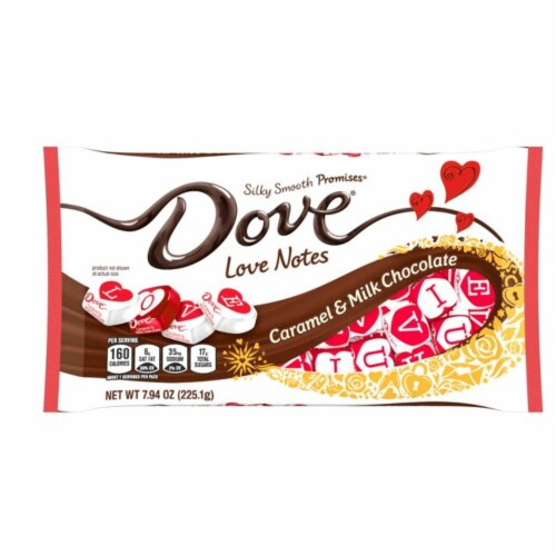 Dove Promises Love Notes Caramel Milk Chocolate Valentine Candy Bag Perspective: front