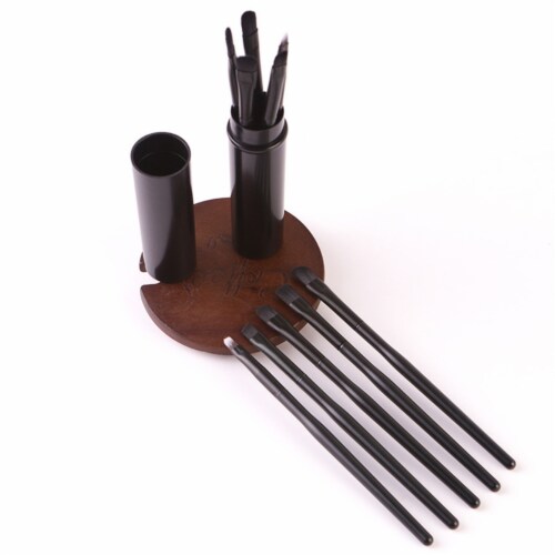 Makeup Brushes Set 5Pcs Soft Bristles Portable Eye Brushes for Women & Girls (Black) Perspective: front
