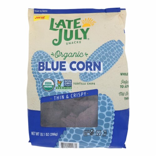 Late July Snacks Organic Blue Corn Thin and Crispy Tortilla Chips Perspective: front