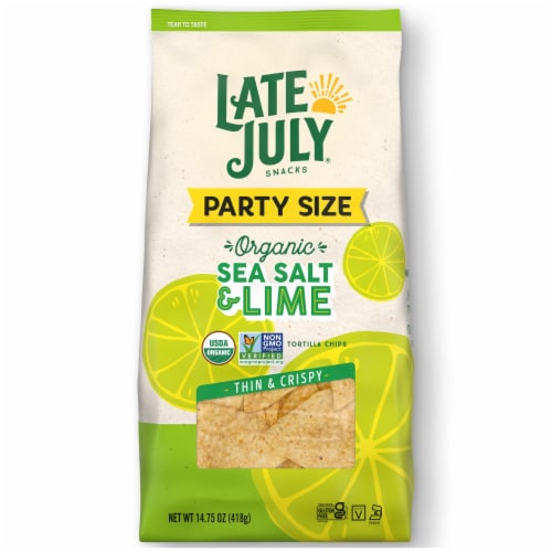 Late July Snacks Organic Sea Salt and Lime Thin and Crispy Tortilla Chips Perspective: front