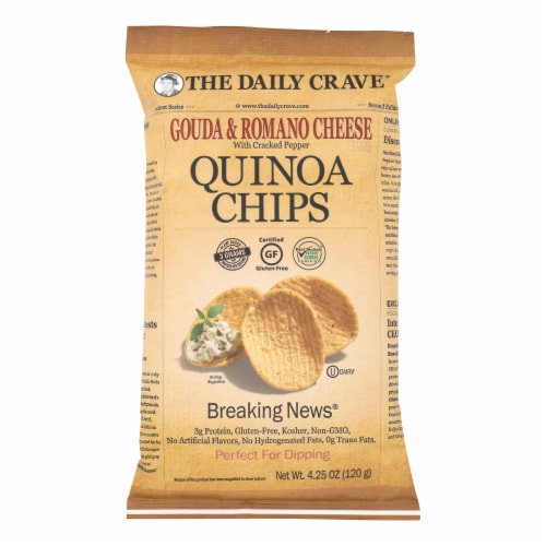 The Daily Crave Gouda and Romano Cheese Quinoa Chips Perspective: front