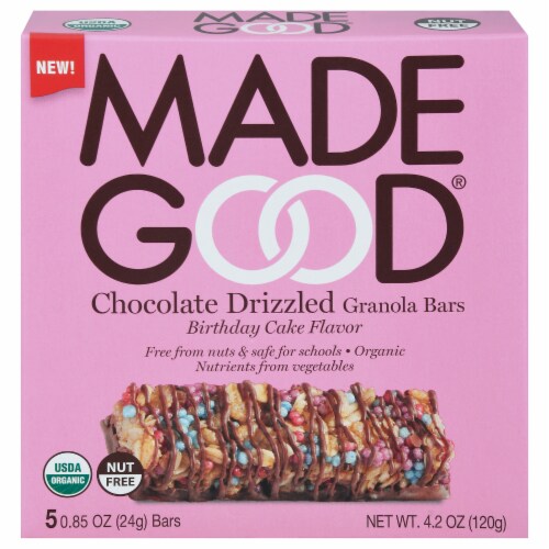 Made Good - Granola Bar Chocolate Drizzled Birthday Cake - Case of 6 - 5 / .85 OZ Perspective: front