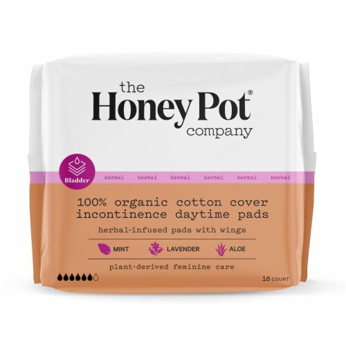 The Honey Pot Pads, Herbal-Infused, with Wings, 100% Organic Cotton Cover, Regular - 20 pads