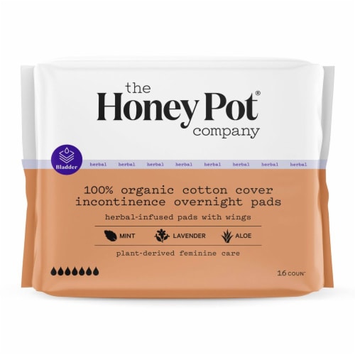 The Honey Pot Pads, Herbal-Infused, with Wings, 100% Organic Cotton Cover, Regular - 20 pads