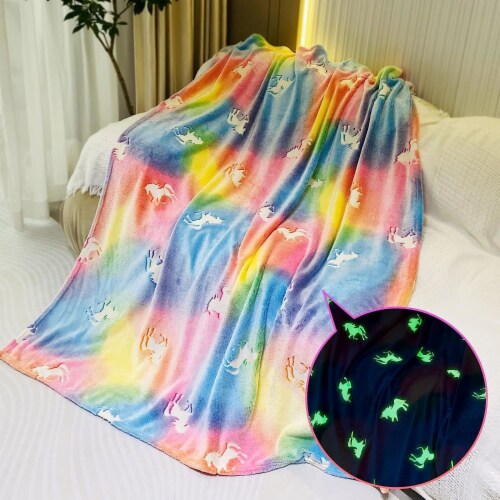 Glow in The Dark Throw Blanket Unicorn Blanket for Girls Luminous Kids 50 x 60 Rainbow 1 ct Mariano s