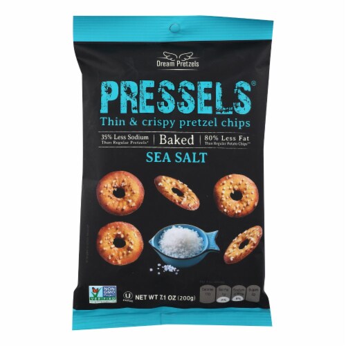 Pressel's Sea Salt thin and Crispy Pretzel Chips Perspective: front