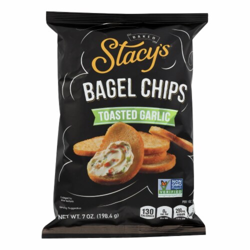 Stacy's Pita Chips Bagel Chips - Toastd Garlic - Case of 12 - 7 oz. Perspective: front