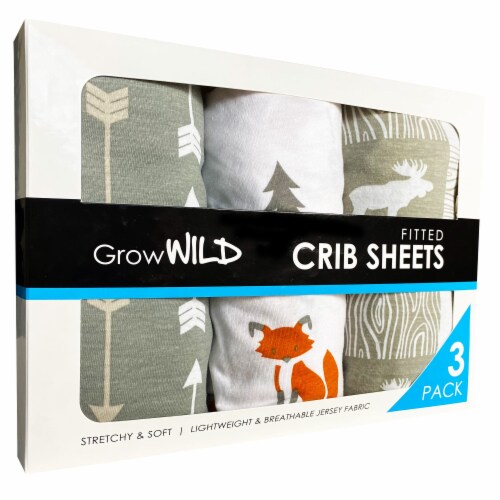 Baby Crib Sheets 3-Pack | Soft & Stretchy Jersey Cotton Fitted Crib Sheet | Woodland Animals Perspective: front