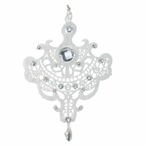 Melrose 9.5 White Elegant Jeweled Lace Doily Style Christmas Ornament Perspective: front