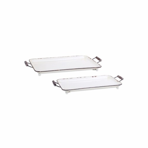 Melrose International 70016 20.5 & 23 in. Metal Tray, White & Brown - Set of 2 Perspective: front
