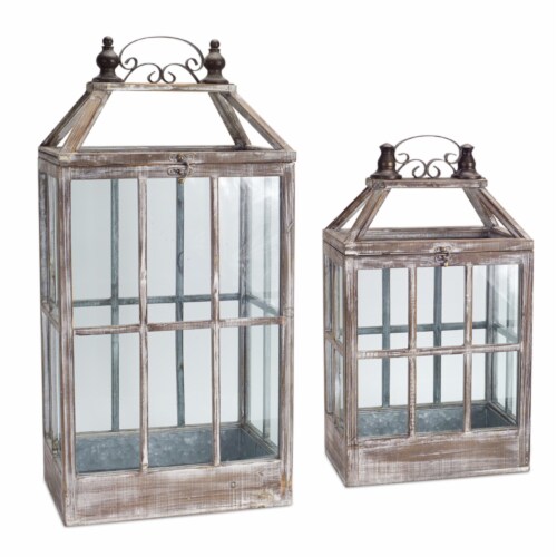 Melrose International  Wood and Metal Lantern - Set of 2 Perspective: front