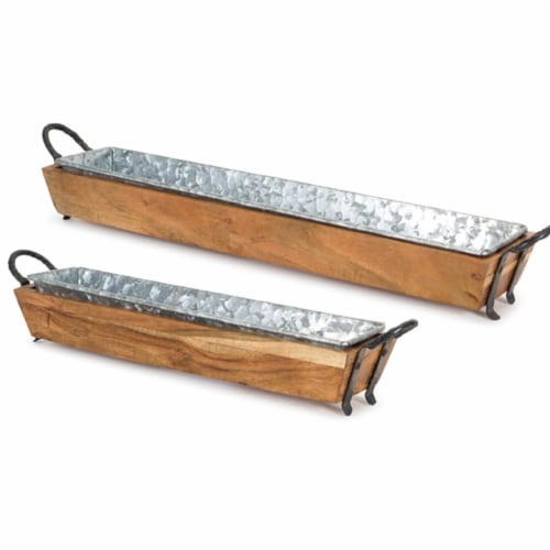 Melrose International 72102DS 21.5 x 4.5 in. Wood & Iron Tray, Brown & Tin - Set of 2 Perspective: front
