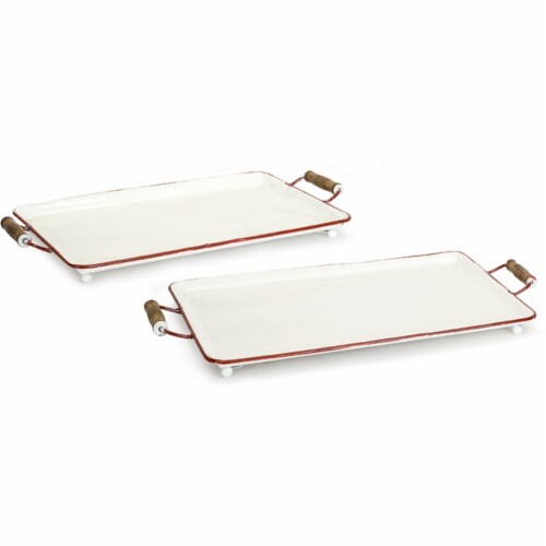 Melrose International 72198DS 23 x 20.5 in. Metal Tray, White & Red - Set of 2 Perspective: front
