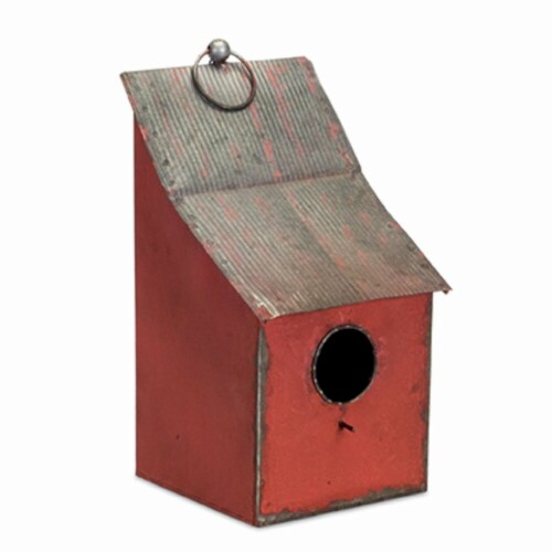Melrose International 17 x 8.5 in. Metal Birdhouse, Red & Tin - Set of 2 Perspective: front