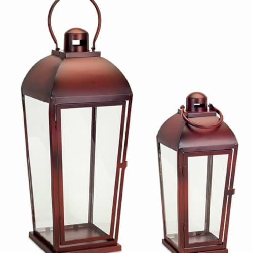 Melrose International 73619DS 17 x 23.5 in. Metal & Glass Lantern, Red - Set of 2 Perspective: front