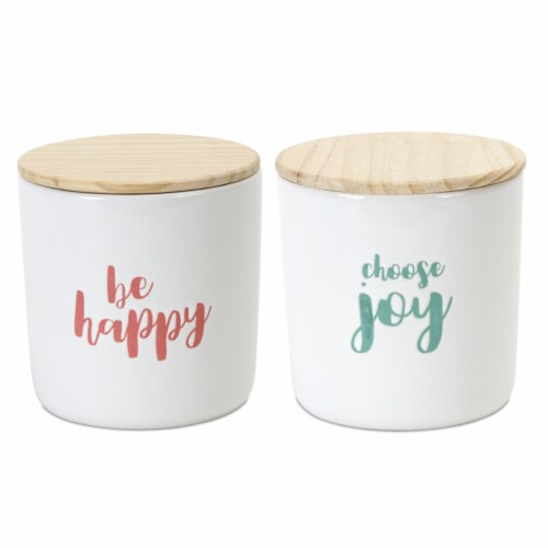 Canister (Set of 2) 4.75 H Wood/Stoneware Perspective: front