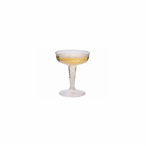 4 oz Plastic Champagne Glasses - Clear Construction, 2 Piece - 25 Per Pack Perspective: front