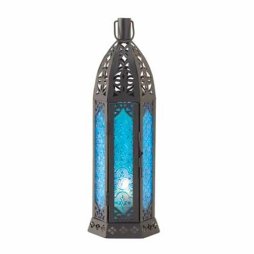 100 Tall Vibrant Blue Candle Lantern Perspective: front