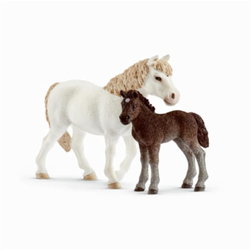 White Pony Mare & Brown Foal for Ages 3 & Up Perspective: front
