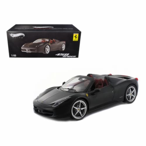 Ferrari 458 Italia Spider Matt Black Elite Edition 1/18 Diecast Car Model by Hotwheels Perspective: front